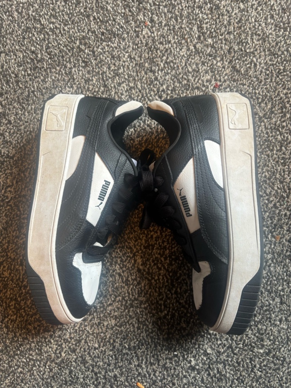 Puma Carina Street Mid Platform Sneakers - Black & White - Size 9